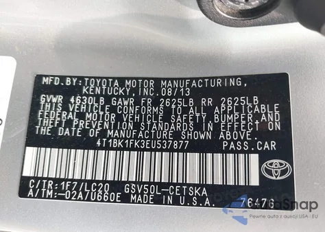 2014 Toyota Camry Se V6 from USA, damaged, VIN 4T1BK1FK3EU537877